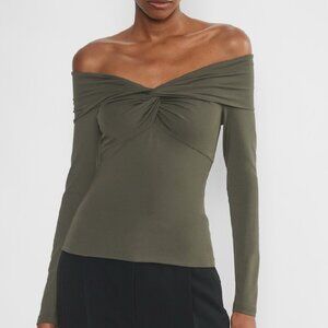 ARITZIA CONTOUR TWIST OFF-SHOULDER TOP OLIVE GREN